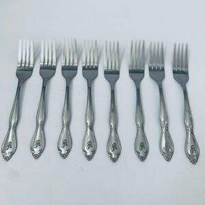 Custom Craft Monogram "R" Flatware Stainless Set Of 8 Dinner Forks